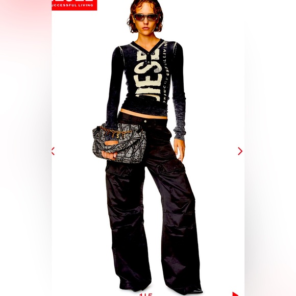 Diesel Pants - Diesel Black Wide-Leg Cargo Pants - Women's
